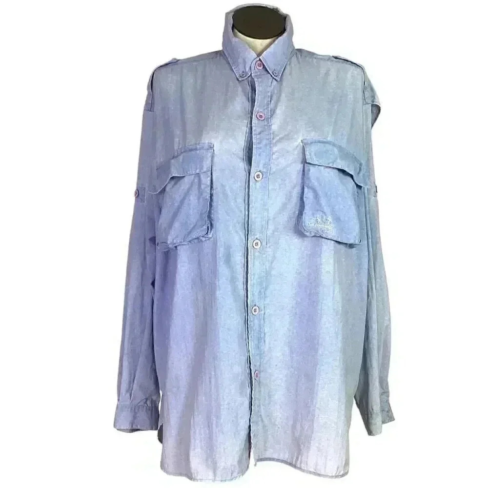 Cabela Guidewear Women XXL UPF 50 Wick Hiking Fishing Vented Top Blue Pockets